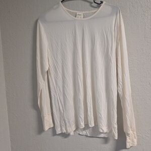 Eddie Bauer Silk Cream Long Sleeve Top XL Delicate Scalloped Semi sheer Dainty